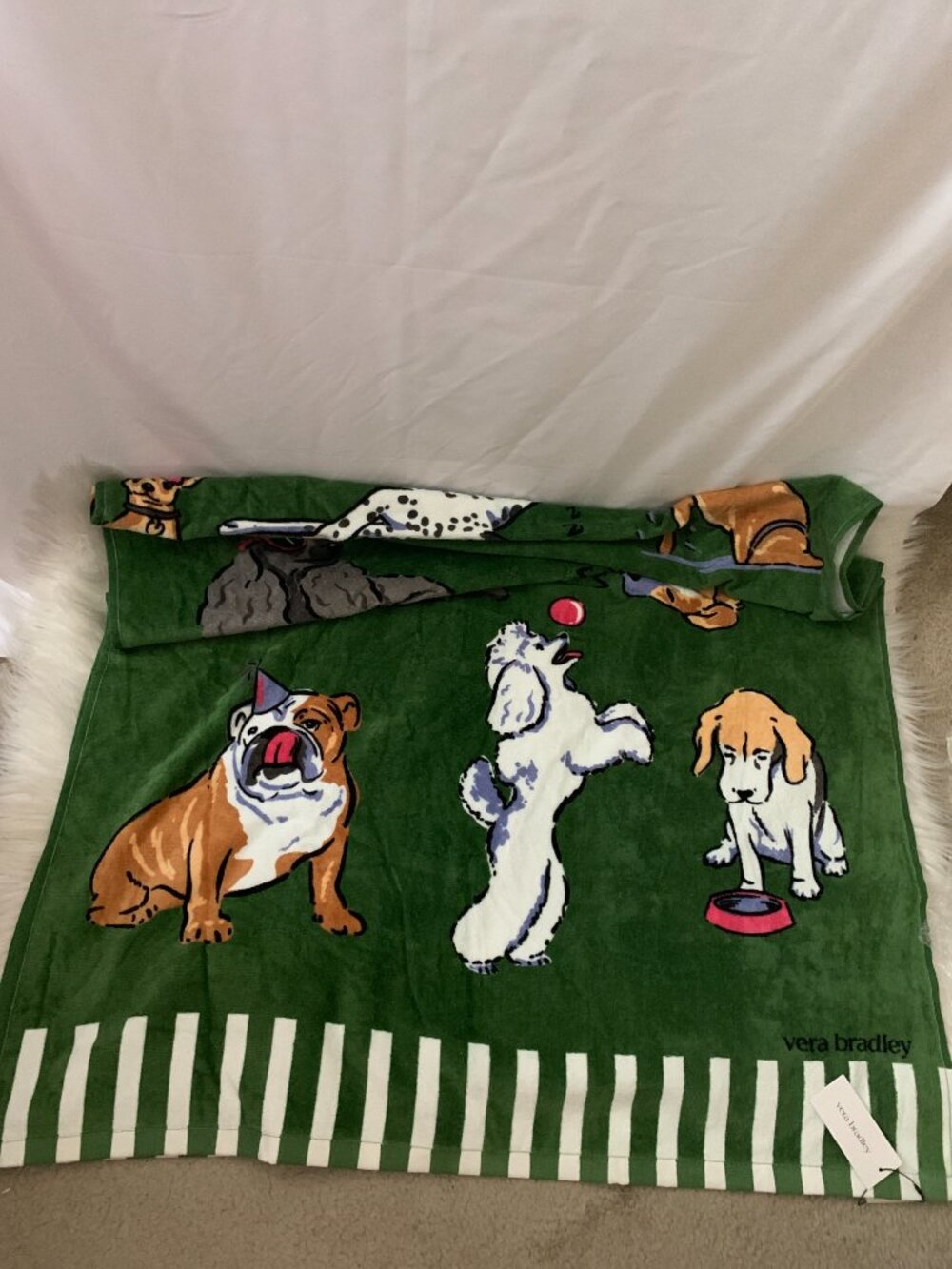 VERA BRADLEY Dog Park Essential Beach Towel in Green/White